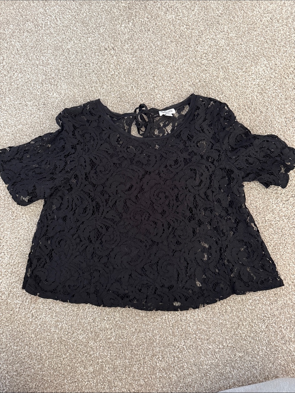 Splendid Black Floral Lace Short Sleeve Blouse